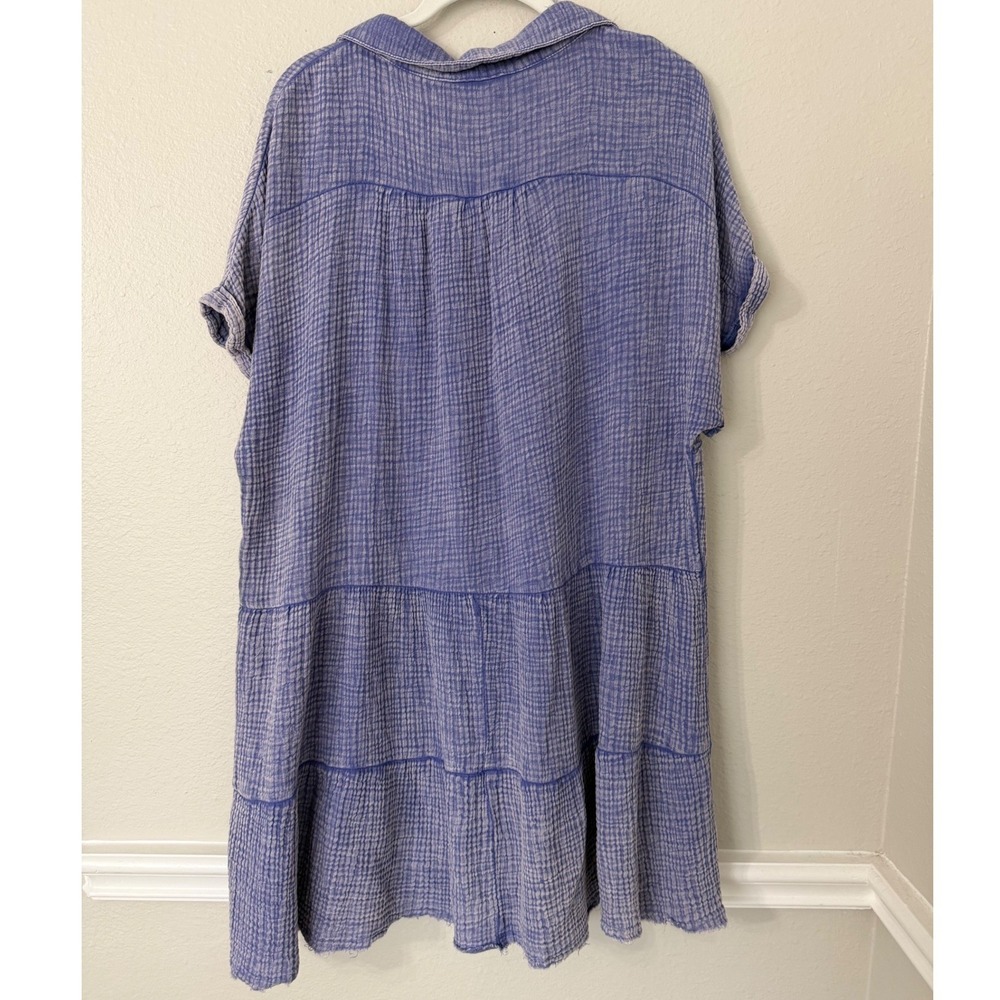 Umgee Large Blue Cotton Gauze Tiered Mini Dress K6389 Boho Short Sleeve - Picture 4 of 6